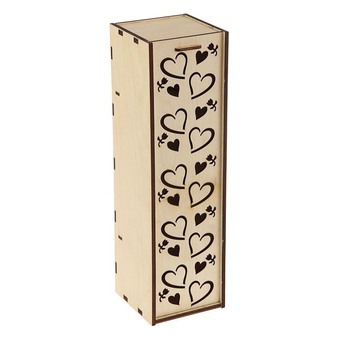 Коробка из дерева для свадебного вина "Сердечки", 38*11*11 см