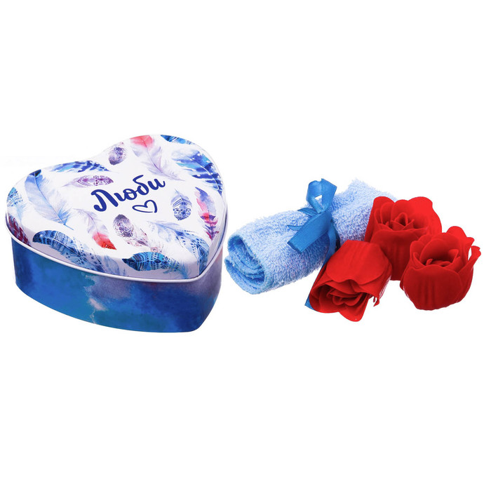 Сувенирный набор мыльных лепестков + полотенце в шкатулке "Люби"