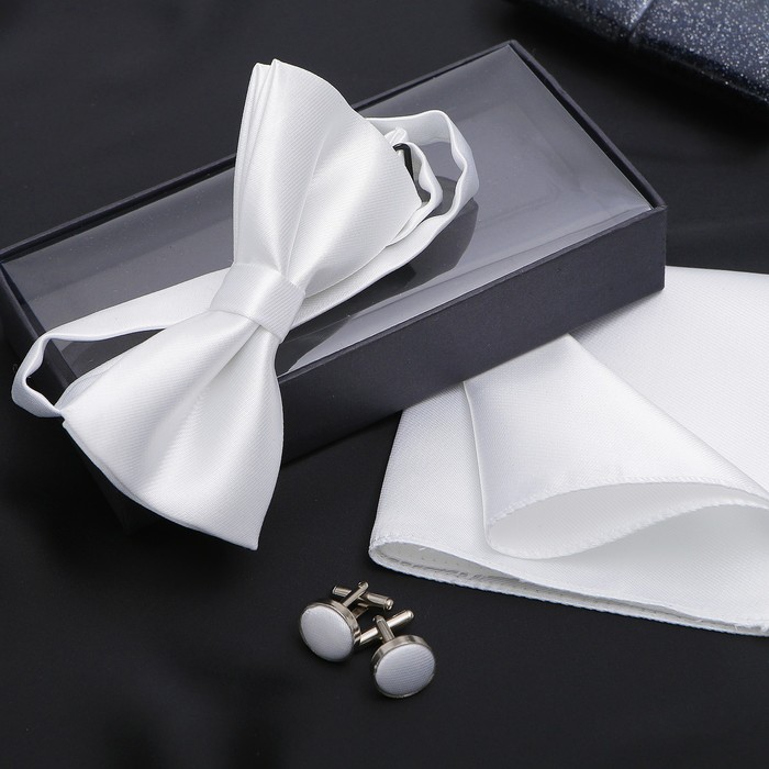 Набор для жениха "Запонки/платок/галстук-бабочка" (белый)