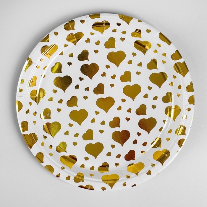 Набор бумажных тарелок "Золотые сердечки" (6 шт; 18 см)