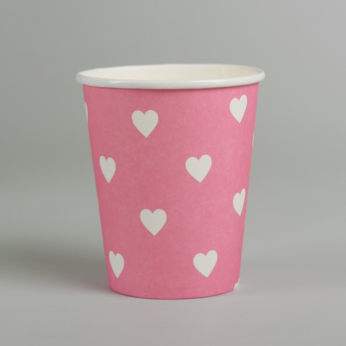 Набор бумажных стаканчиков "Сердечки", 6 шт., розовый