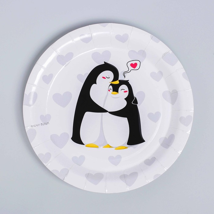 Набор бумажных тарелок "Влюбленные пингвинчики", 6 шт.(18 см)