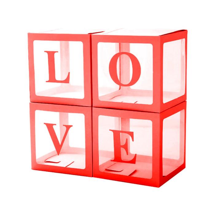 Набор коробок для воздушных шаров "Love" (красный; 30*30*30 см; в упаковке 4 шт)