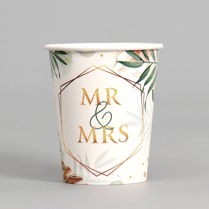 Стакан бумажный для свадьбы "MR & MRS" (6 шт, 250 мл)