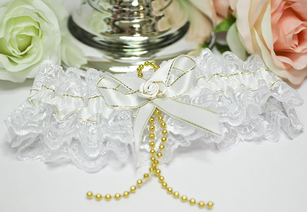 Подвязка для невесты на ногу Золото (белый)