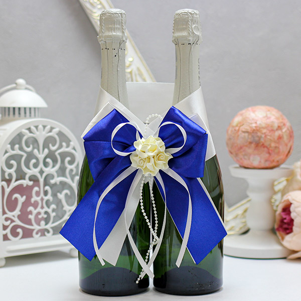 Декор для свадебного шампанского Romantic (синий)