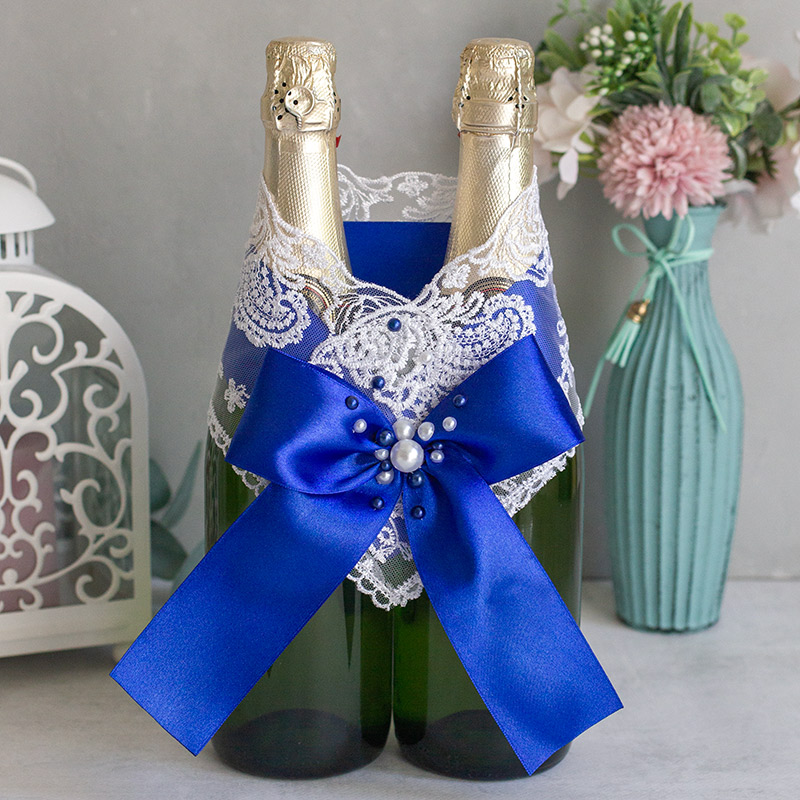 Украшение для свадебного шампанского Жемчужина NEW (синий)