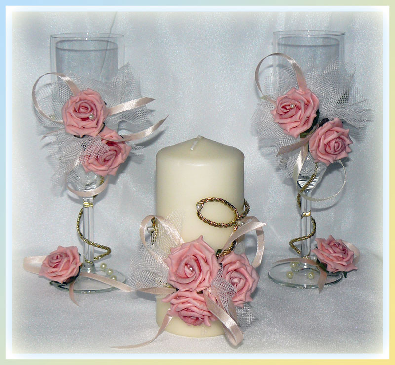 Свадебный набор  (3) "Романтика" (бокалы + свеча)
