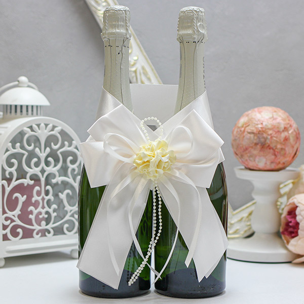 Декор для свадебного шампанского Romantic (айвори)