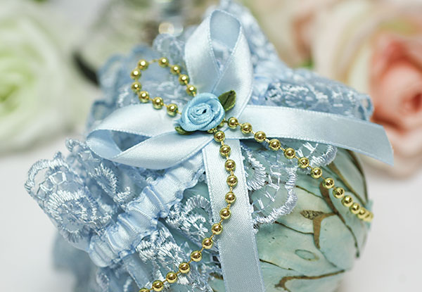 Подвязка для невесты на ногу Золото (голубой)
