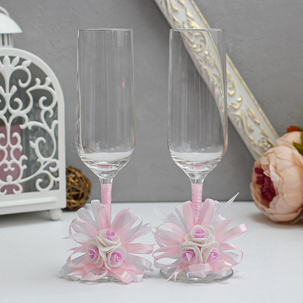 Свадебные бокалы для молодоженов Валенсия (2 шт) (розовый)