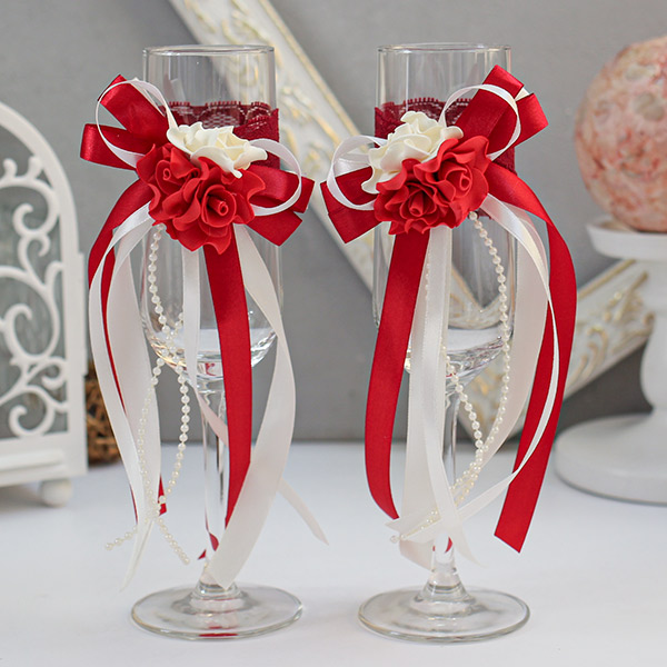Свадебное украшение для бокалов Romantic (2 шт) (красный)