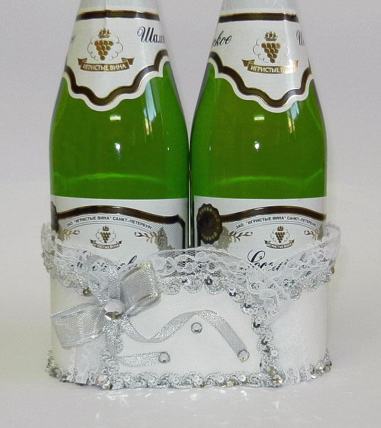 Свадебный чехол для шампанского (серебро)