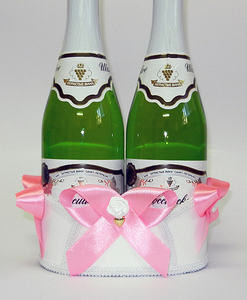 Свадебный чехол для шампанского "Банты" №1 (розовый 2)