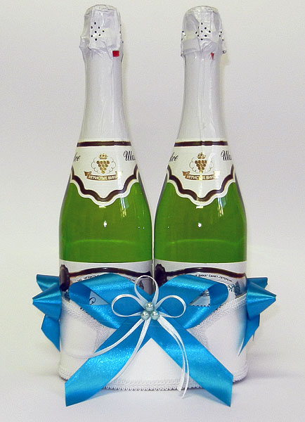Подставка для шампанского "Банты" № 2 (синий+белый)