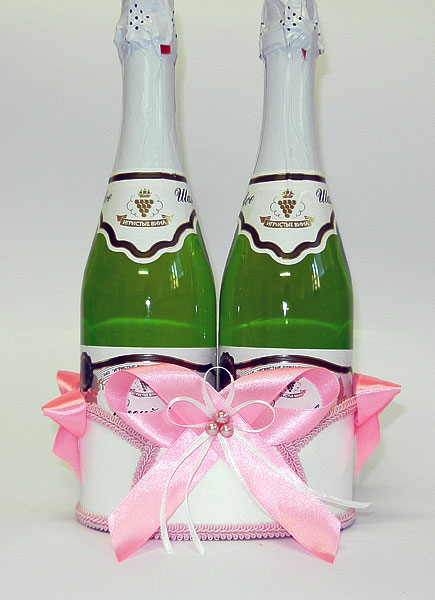 Подставка для шампанского "Банты" № 2 (розовый+белый)