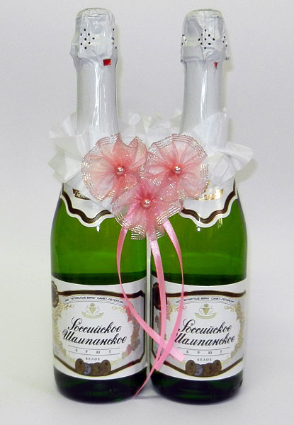 Украшение на шампанское "Рюши" №1 (белый+розовый)