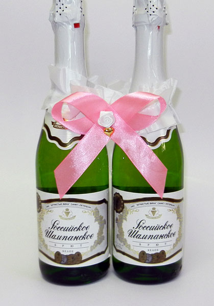 Украшение на шампанское "Банты" №1 (белый+розовый)