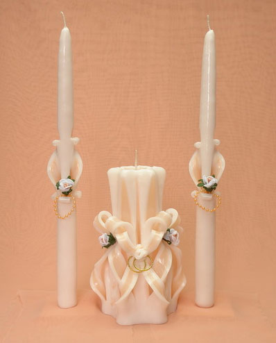 Свечи на свадьбу "Цветы и кольца" (бело-абрикосовый)