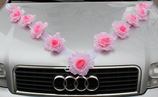 Свадебная лента на машину "Розы" (розовый 2)