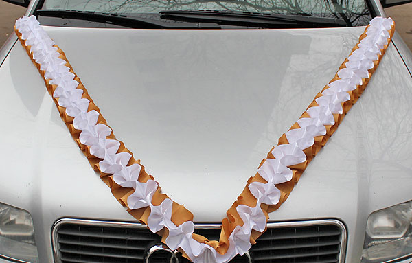 Лента на свадебную машину Бомбочка-2 (золотой/белый)