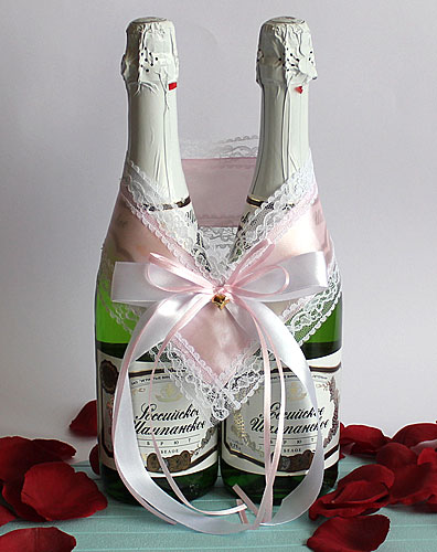 Украшение на шампанское Влюбленная пара (розов/белый)
