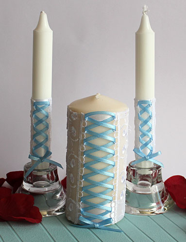 Набор свечей "Ренессанс" (3 свечи, голубой)