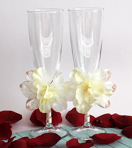Свадебные бокалы "Тропический цветок" (2 шт, айвори)