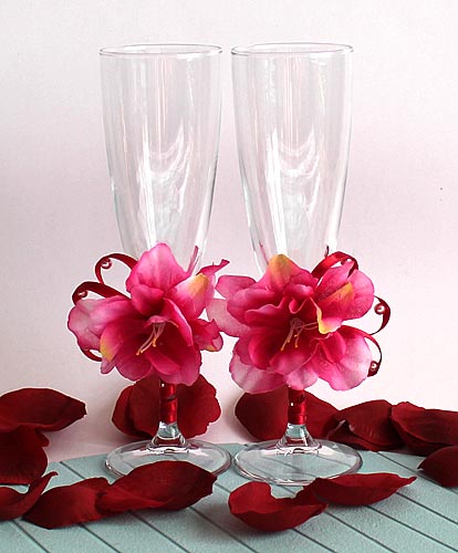 Свадебные бокалы "Тропический цветок" (2 шт, малиновый)