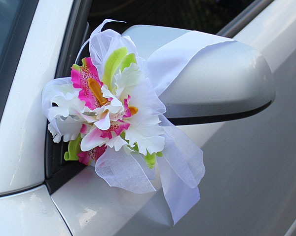 Бутоньерка на машину Орхидея (2 шт.) (розовый/белый)