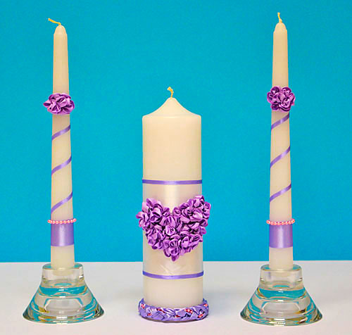Набор свечей на свадьбу "Love Story" (3 свечи, сиреневый)