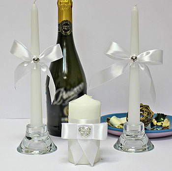Набор свадебных свечей "Бант и Сердце" (3 шт) (белый)