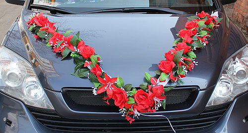 Лента на свадебный автомобиль Цветочная фантазия (красный)