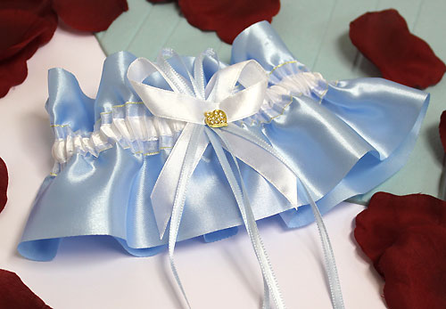 Подвязка для невесты "Бриллиантовое сердце" (голубой)