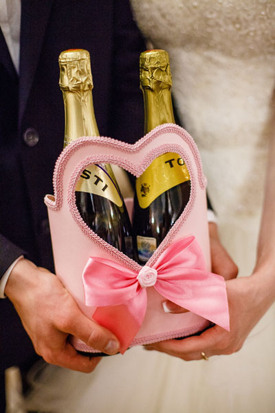 Декоративное украшение свадебных бутылок - чехол "Sweet heart"