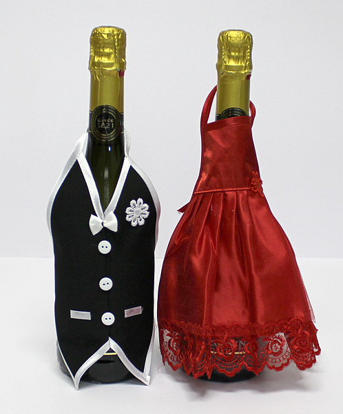 Украшение бутылок на свадьбу "Пара классика" (красный)