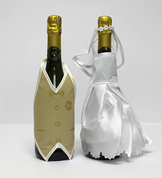 Украшение на шампанское "Пара классика" (бежевый+белый)