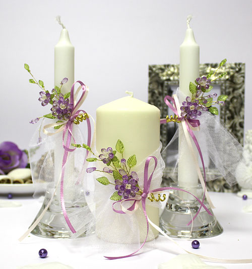 Набор свадебных свечей "Хрустальный цветок" (сиреневый)