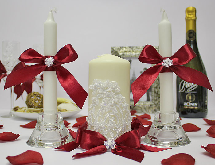 Набор свадебных свечей "Венеция" (3 свечи, бордо)