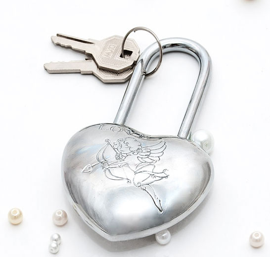 Замок любви - сердце "Купидон" (с ключами, серебо)