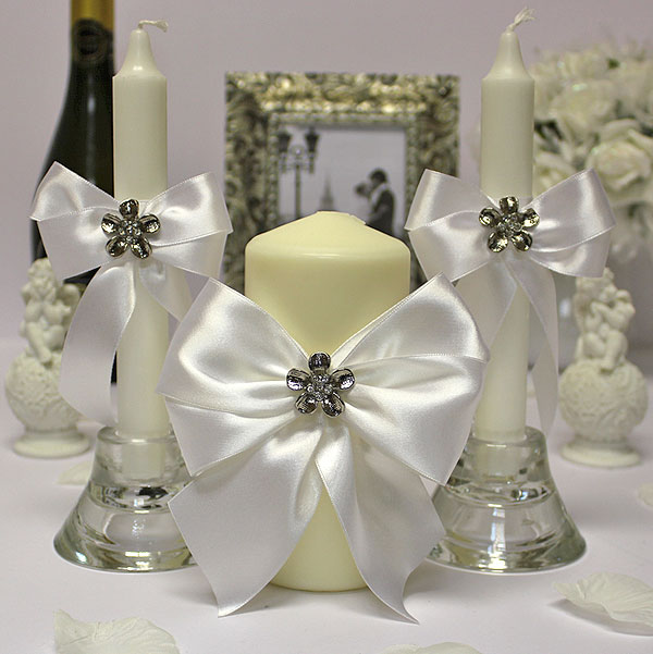 Набор свадебных свечей "Фрезия" (белый/серебро)