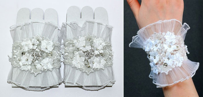 Митенки для невесты на завязках "Кураж" (белый)
