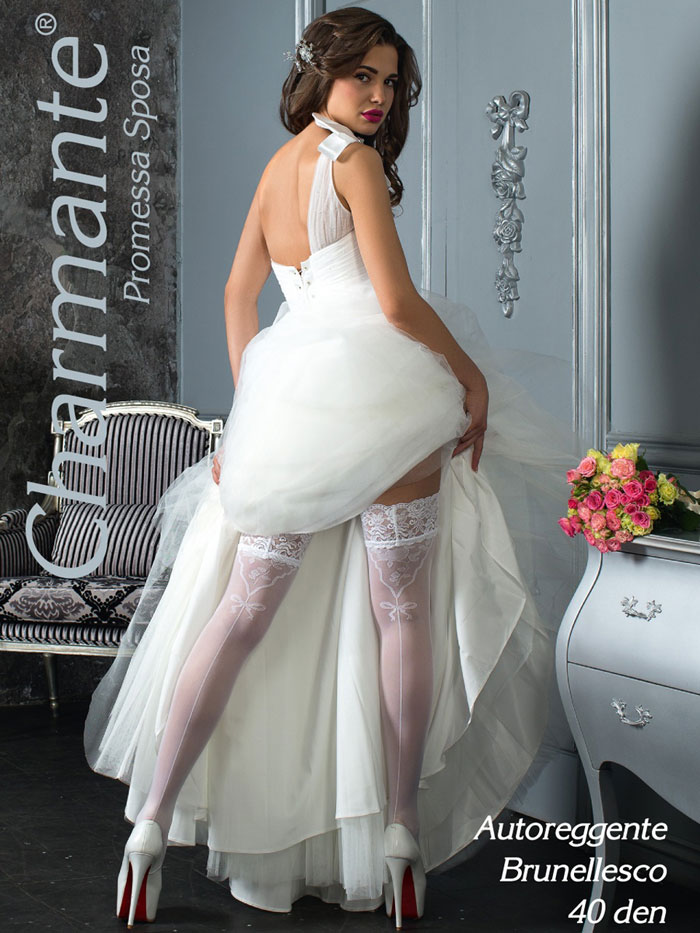 Свадебные чулки для невесты Charmante BRUELLESCO (белый, 40 den) (L/XL)
