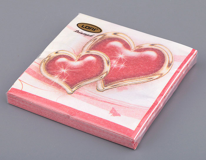Упаковка салфеток "Сердца" (20 шт, 33х33 см)