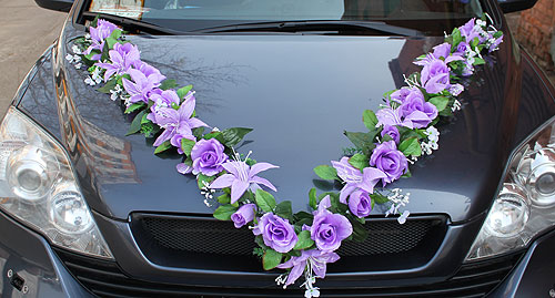 Набор свадебных украшений на машину Цветочная фантазия (сиреневый)