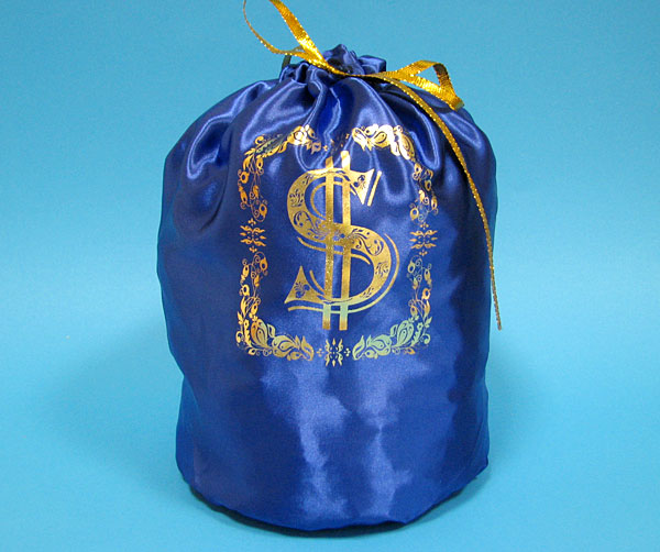 Свадебный атласный мешочек для денег (синий)