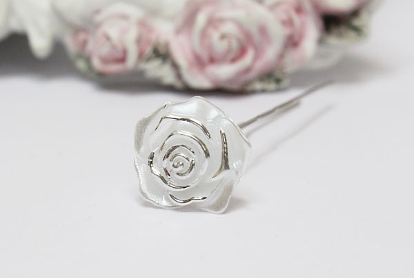 Шпилька свадебная "Снежная роза" (белый+серебро)