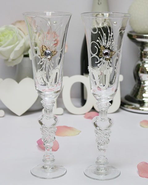 Свадебные бокалы для молодоженов "Бабочки" (2 шт, прозрачные)