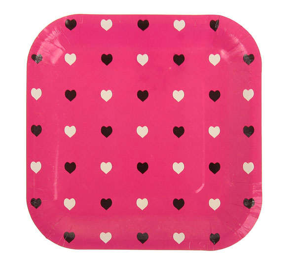 Упаковка тарелок "Цветные сердечки" (6 шт, 18 см, малиновый)