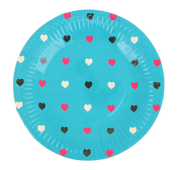 Упаковка тарелок "Цветные сердечки" (6 шт, 18 см, голубой)